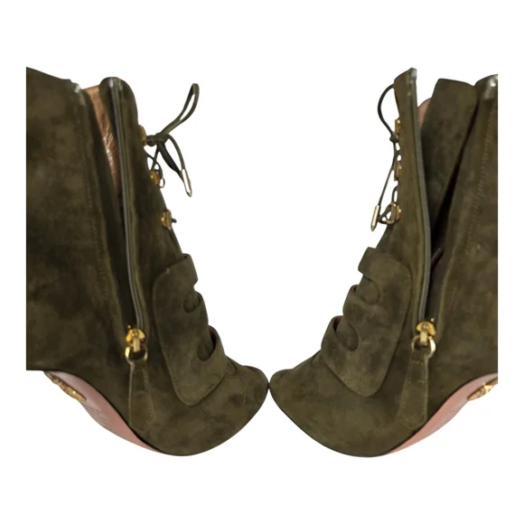 Aquazzura x Claudia Schiffer Vendome Buckled Suede Ankle Boots Size 8.5